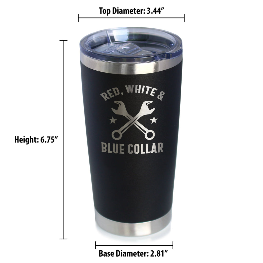 Red White & Blue Collar Insulated Coffee Tumbler with Sliding Lid Gifts for Tradesmen, Manual Labor Workers 20oz Stainless Steel Tumbler
