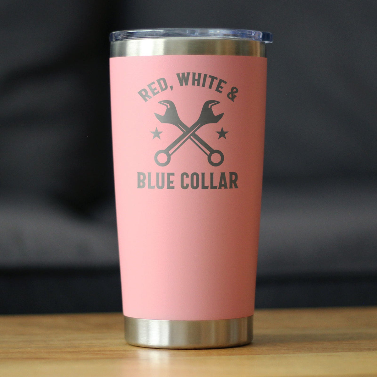 Red White & Blue Collar Insulated Coffee Tumbler with Sliding Lid Gifts for Tradesmen, Manual Labor Workers 20oz Stainless Steel Tumbler