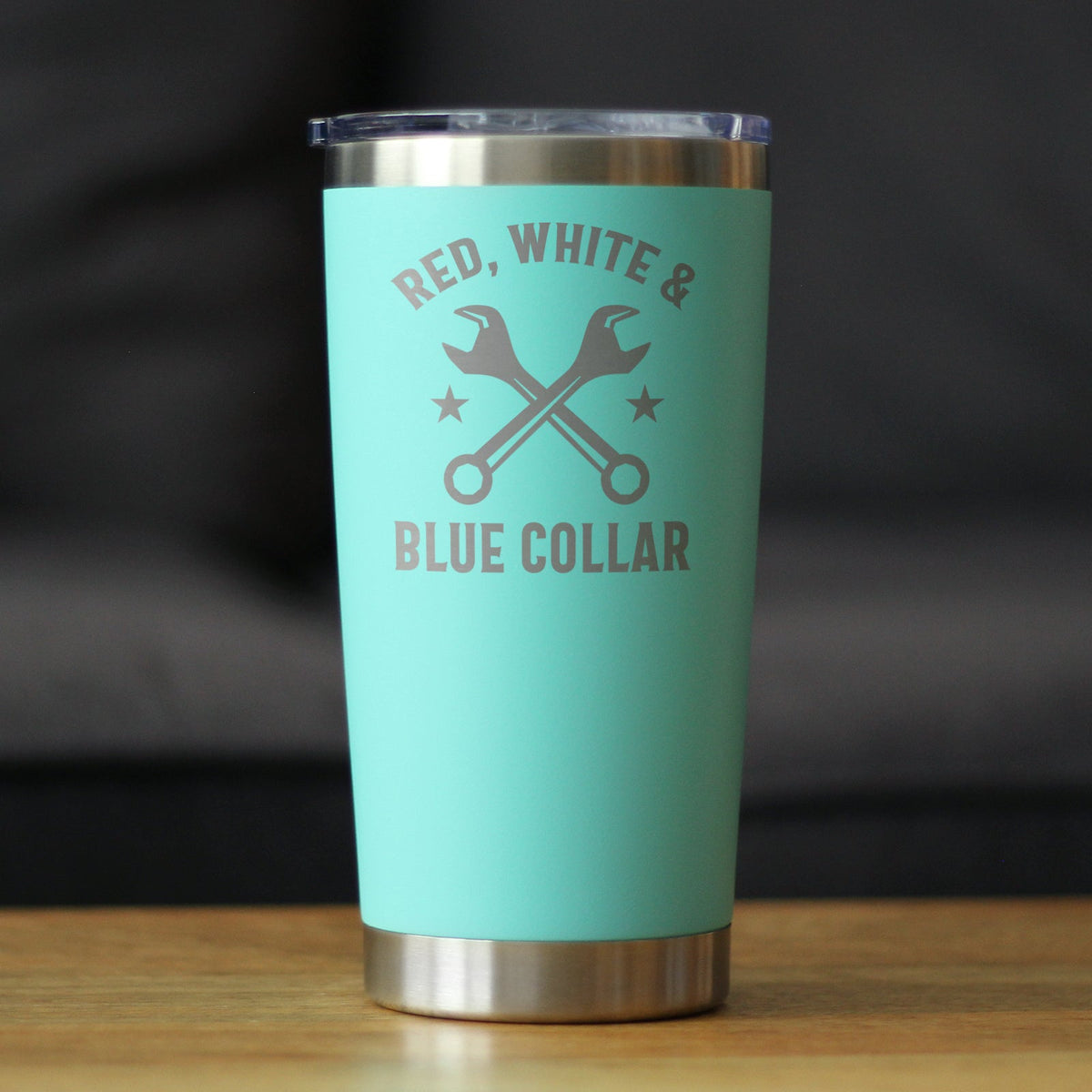 Red White & Blue Collar Insulated Coffee Tumbler with Sliding Lid Gifts for Tradesmen, Manual Labor Workers 20oz Stainless Steel Tumbler