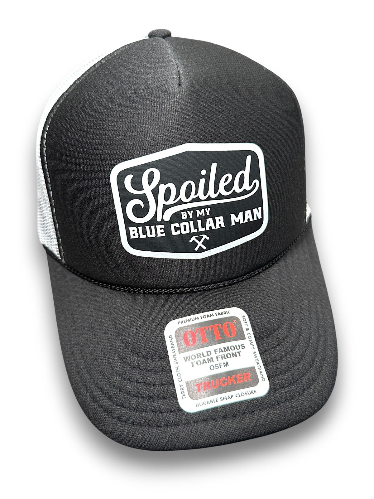 Spoiled By My Blue Collar Man Trucker Hat